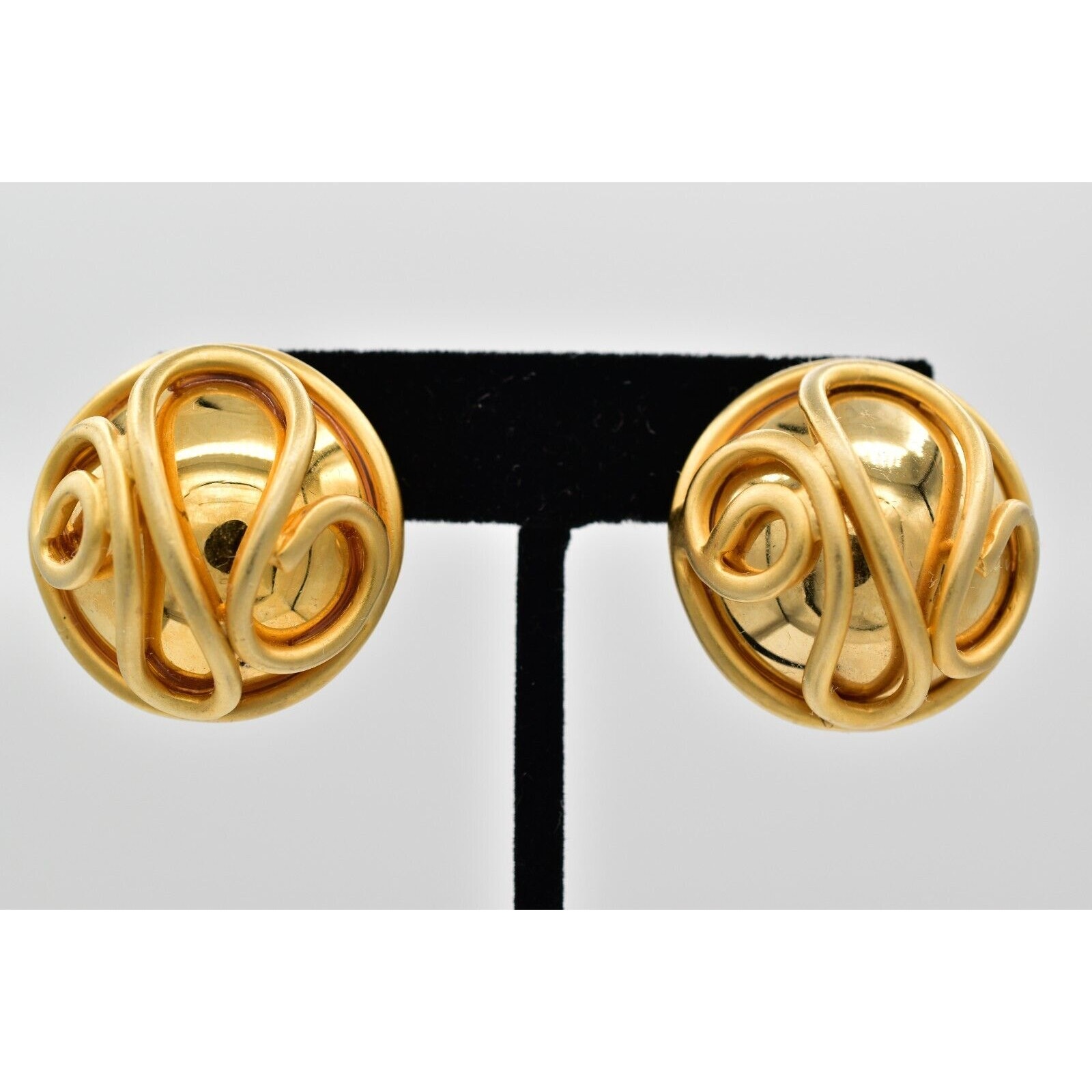 Norma Jean Vintage Clip Earrings Brushed Gold Round Chunky Ectruscan Signed Binw
